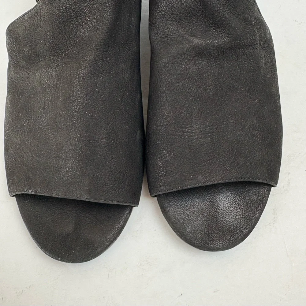 Eileen Fisher Black Nubuck Fig Open Toe Booties Wedge Women’s size 11